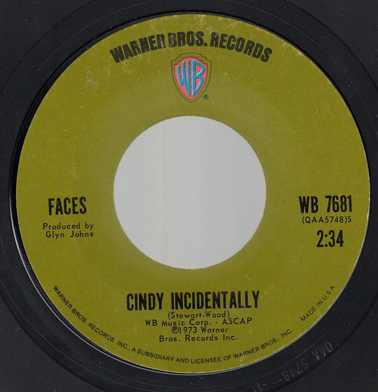 Faces - Cindy Incidentally (7", 45 RPM, Styrene) (Very Good (VG))