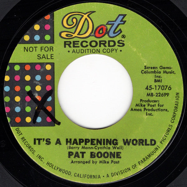 Pat Boone - It's A Happening World / Emily (7", 45 RPM, Single, Promo, Styrene) (Very Good (VG))