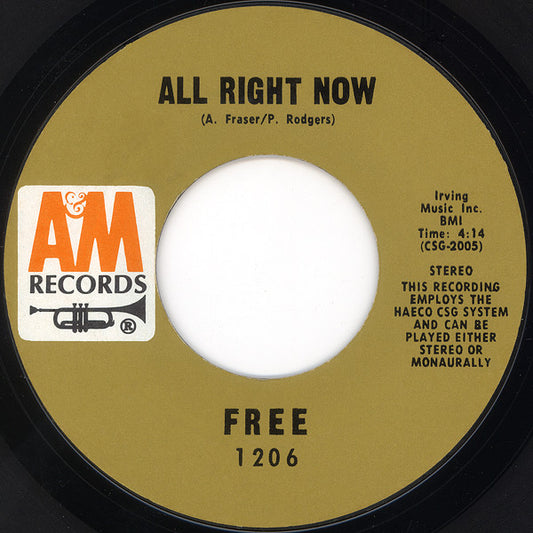 Free - All Right Now (7", 45 RPM, Single, Styrene, Stereo) (Very Good (VG))