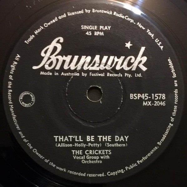 The Crickets - That'll Be The Day / I'm Lookin' For Someone To Love (7", 45 RPM, Single) (Very Good (VG))