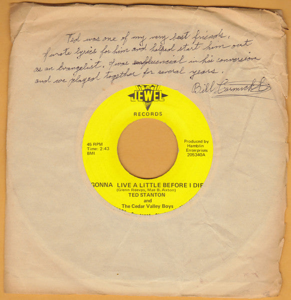 Ted Stanton And The Cedar Valley Boys - Gonna Live A Little Before I Die / Cheri (7", 45 RPM, Single) (Very Good (VG))