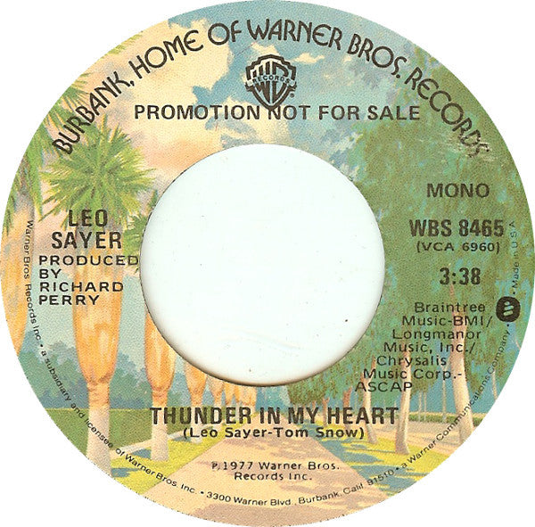 Leo Sayer - Thunder In My Heart (7", 45 RPM, Single, Promo, Stereo, Mono) (Very Good (VG))