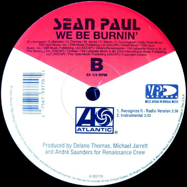 Sean Paul - We Be Burnin' (12", 33 ⅓ RPM) (Very Good (VG))