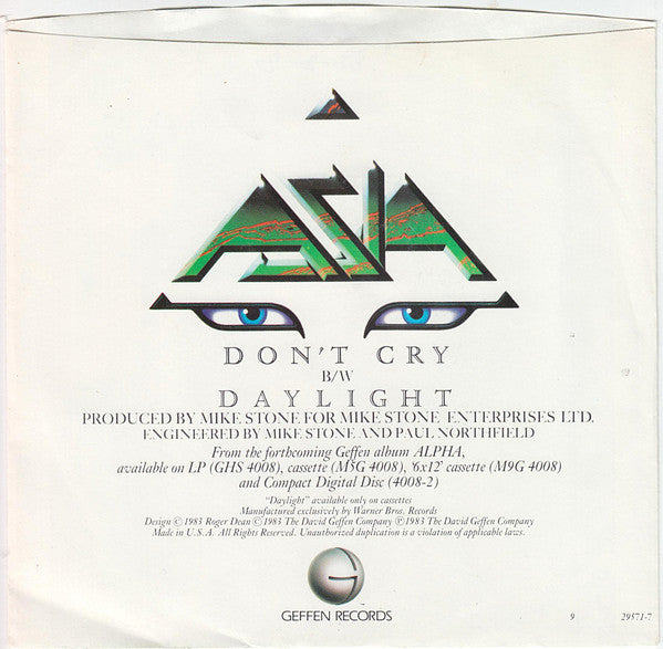 Asia - Don't Cry (7", 45 RPM, Single) (Very Good (VG))