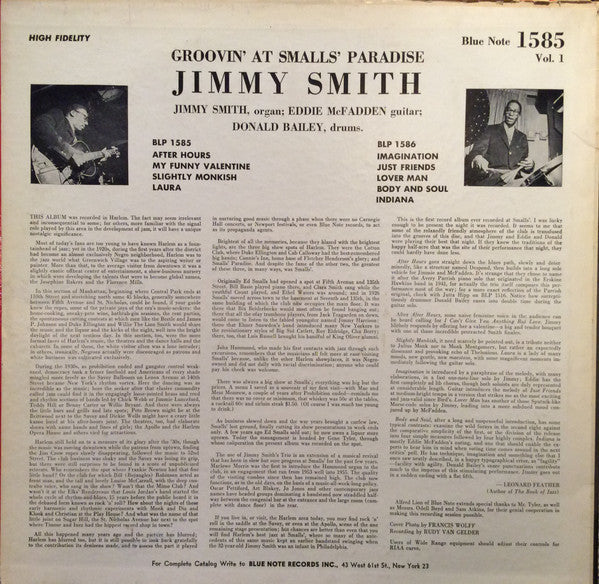 Jimmy Smith - Groovin' At Smalls' Paradise Volume 1 (LP, Album, RP, Mono) (Good (G))