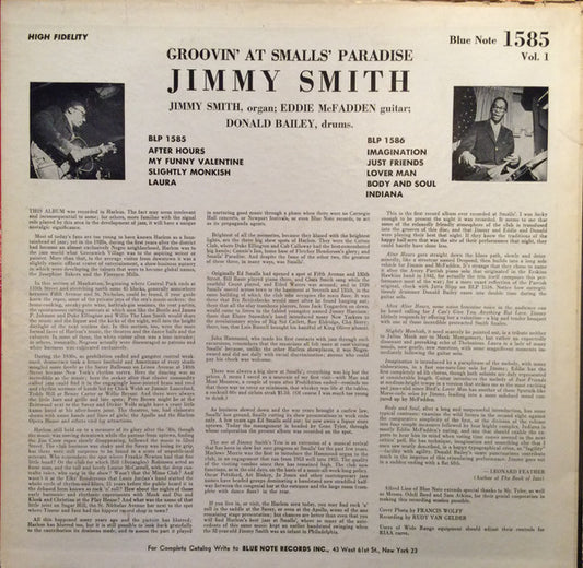 Jimmy Smith - Groovin' At Smalls' Paradise Volume 1 (LP, Album, RP, Mono) (Good (G))