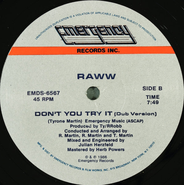 Raww - Don't You Try It (12", 45 RPM) (Very Good Plus (VG+))