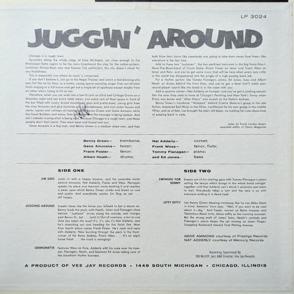 Gene Ammons, Nat Adderley, Frank Foster, Bennie Green, Frank Wess, Tommy Flanagan, Eddie Jones, Albert Heath - Juggin' Around (LP, Album, RE, Mono) (Good Plus (G+))