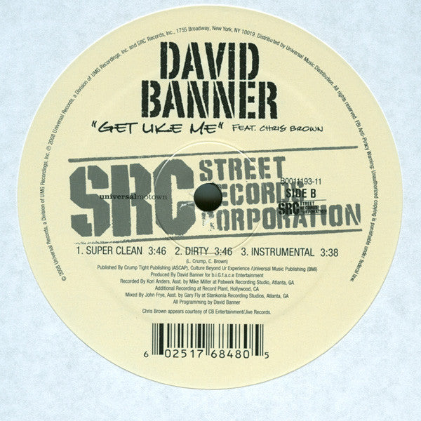 David Banner, Chris Brown - Get Like Me (12") (Very Good Plus (VG+))