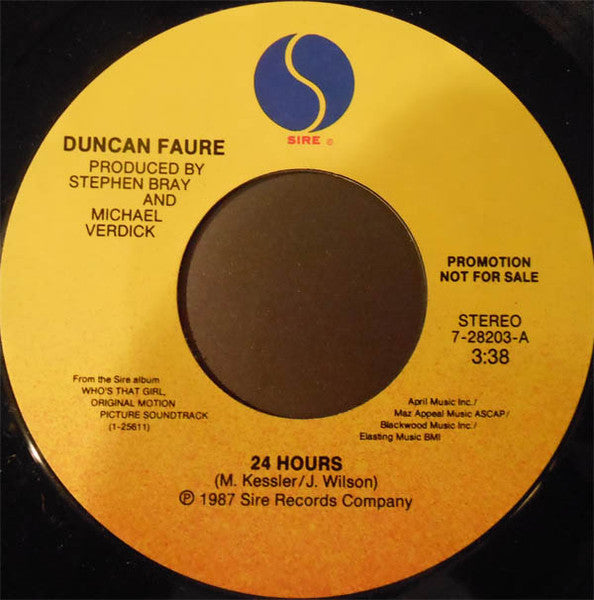 Duncan Faure - 24 Hours (7", Promo) (Very Good (VG))