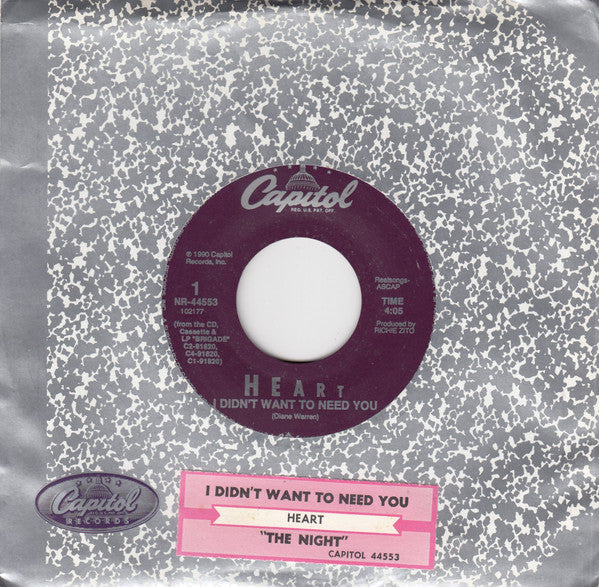 Heart - I Didn't Want To Need You (7", 45 RPM, Single) (Very Good (VG))
