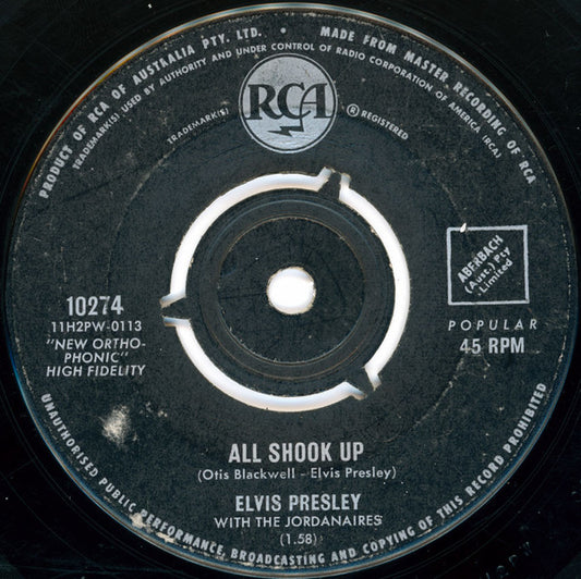 Elvis Presley, The Jordanaires - All Shook Up (7", 45 RPM, Single) (Very Good (VG))