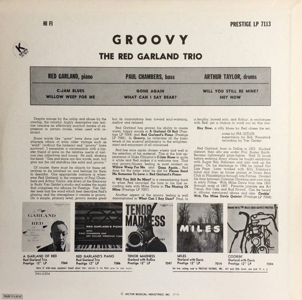 The Red Garland Trio - Groovy (LP, Album, RE, Mono) (Very Good Plus (VG+))