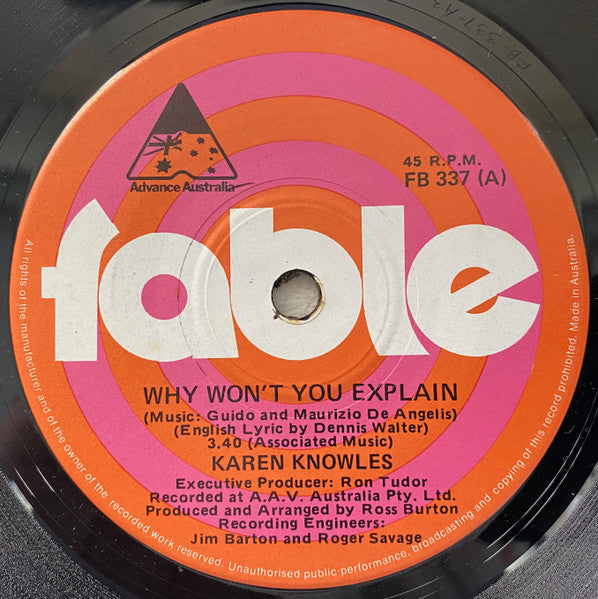 Karen Knowles - Why Won't You Explain (7", 45 RPM, Single) (Very Good (VG))