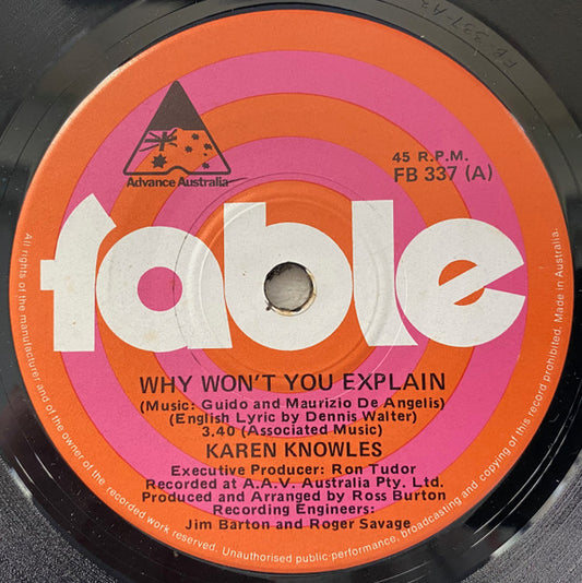 Karen Knowles - Why Won't You Explain (7", 45 RPM, Single) (Very Good (VG))