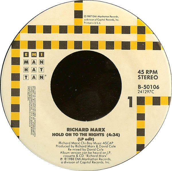 Richard Marx - Hold On To The Nights (7", 45 RPM, Stereo) (Very Good (VG))