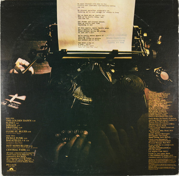Chick Corea - Secret Agent (LP, Album) (Very Good Plus (VG+))