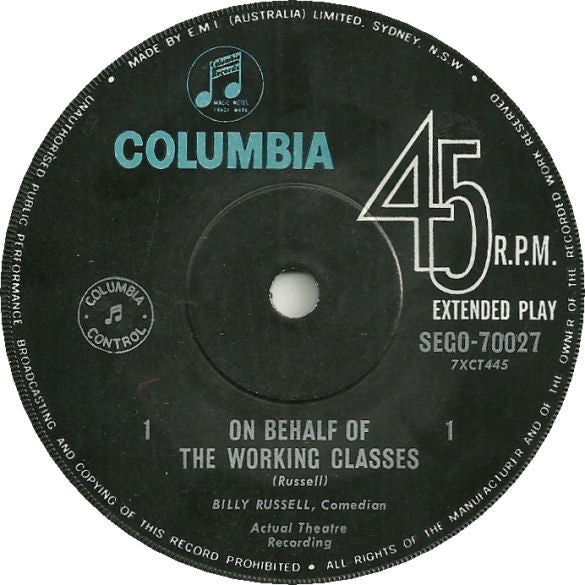 Billy Russell - The Original Version Of On Behalf Of The Working Classes (7", 45 RPM, EP, RE) (Very Good (VG))