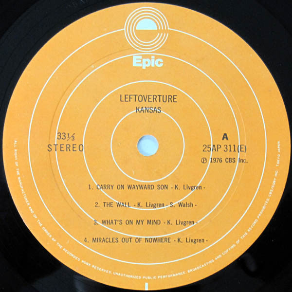 Kansas - Leftoverture (LP, Album) (Very Good Plus (VG+))