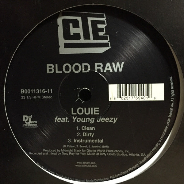 Blood Raw, Young Jeezy - Louie (12", 33 ⅓ RPM) (Very Good Plus (VG+))