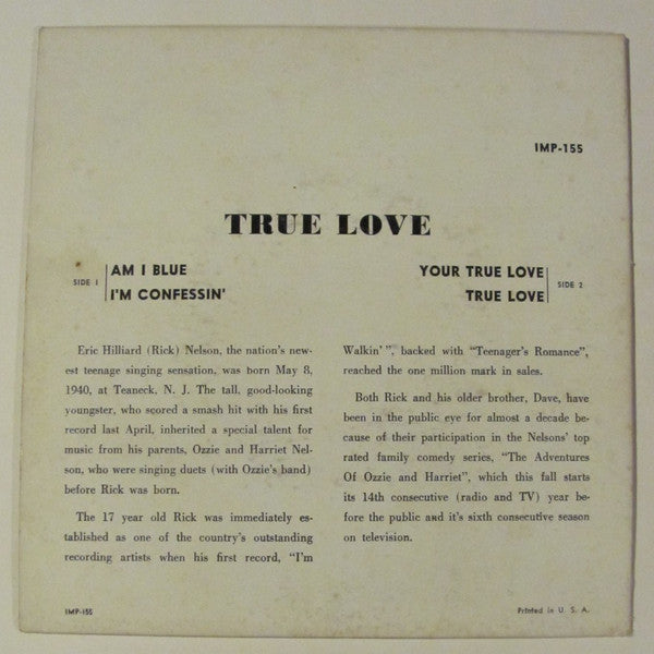 Ricky Nelson - Ricky (True Love) (7", 45 RPM, EP) (Good Plus (G+))