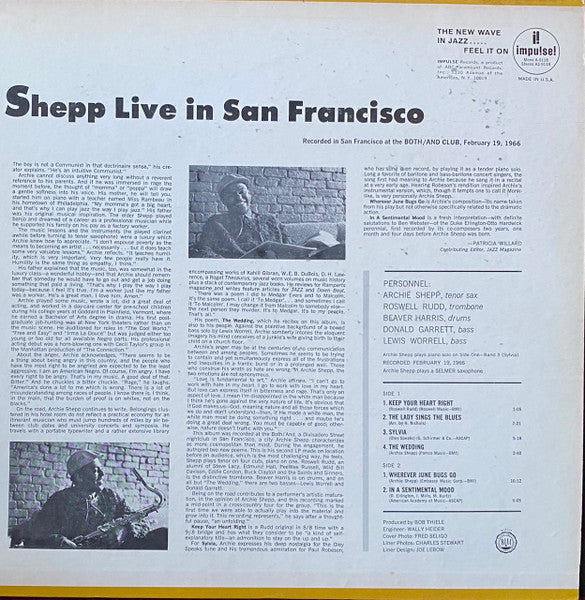 Archie Shepp - Live In San Francisco (LP, Album, Mono) (Very Good Plus (VG+))