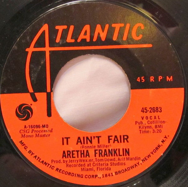 Aretha Franklin - It Ain't Fair / Eleanor Rigby (7", 45 RPM, Styrene) (Good Plus (G+))