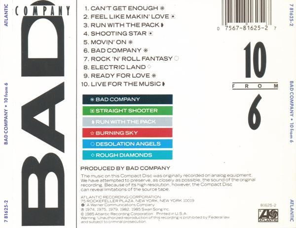 Bad Company - 10 From 6 (CD, Comp, RE, Stereo) (Very Good (VG))