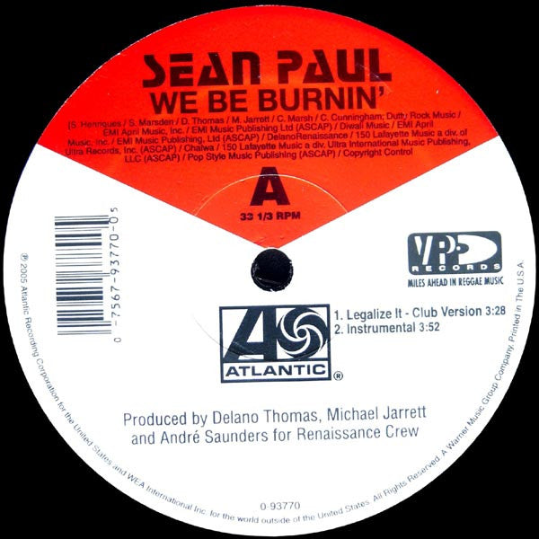 Sean Paul - We Be Burnin' (12", 33 ⅓ RPM) (Very Good (VG))