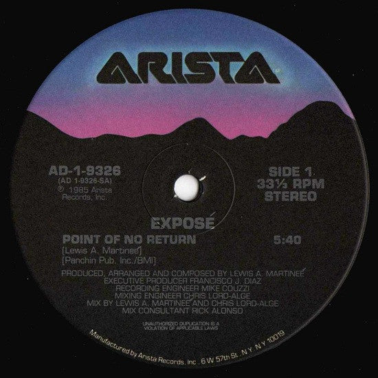 Exposé - Point Of No Return (12", 33 ⅓ RPM, Stereo) (Very Good Plus (VG+))