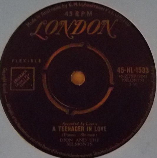 Dion & The Belmonts - A Teenager In Love / I've Cried Before (7", 45 RPM, Single) (Good Plus (G+))