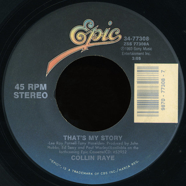 Collin Raye - That's My Story (7", 45 RPM) (Very Good (VG))
