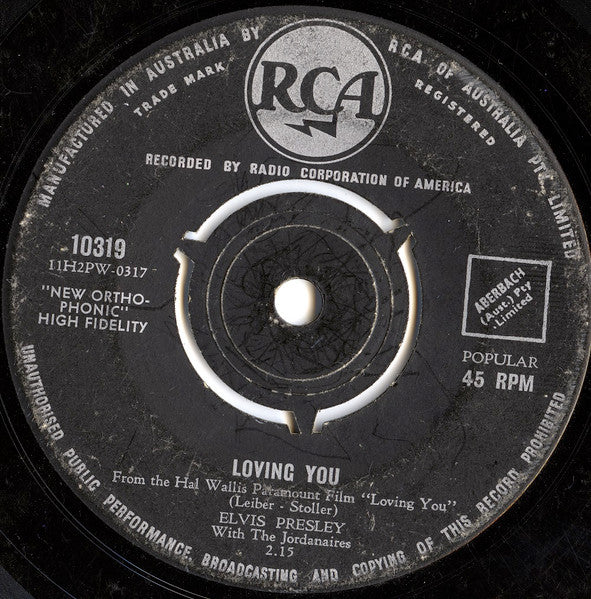 Elvis Presley, The Jordanaires - Loving You / (Let Me Be Your) Teddy Bear (7", 45 RPM, Single) (Good Plus (G+))