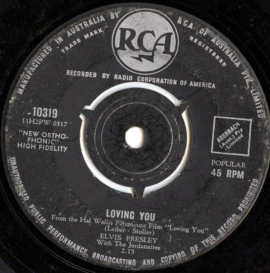 Elvis Presley, The Jordanaires - Loving You / (Let Me Be Your) Teddy Bear (7", 45 RPM, Single) (Good Plus (G+))