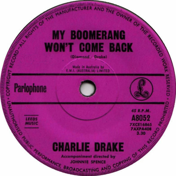 Charlie Drake - My Boomerang Won't Come Back / She's My Girl (7", Single, 45 RPM) (Very Good (VG))