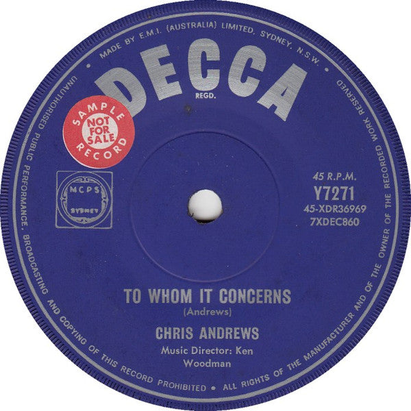 Chris Andrews - To Whom It Concerns (7", 45 RPM, Single) (Very Good (VG))