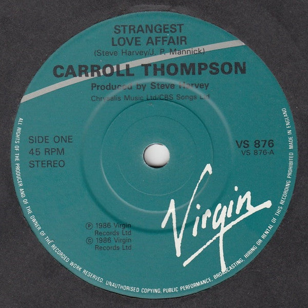 Carroll Thompson - Strangest Love Affair (7", 45 RPM) (Very Good (VG))