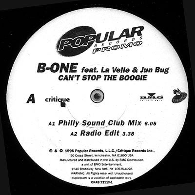 B-One - Can't Stop The Boogie (12", Promo) (Very Good Plus (VG+))