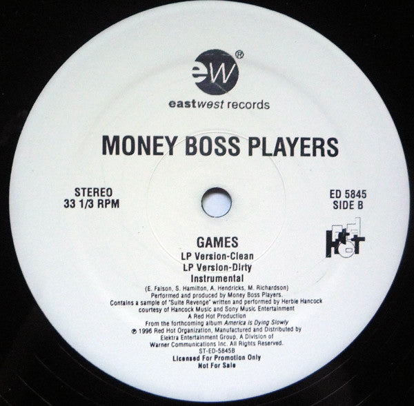 Eightball & M.J.G., Money Boss Players - Listen To Me Now / Games (12", 33 ⅓ RPM, Promo) (Very Good Plus (VG+))