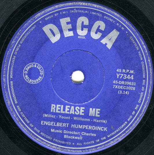 Engelbert Humperdinck - Release Me (7", 45 RPM, Single) (Good Plus (G+))