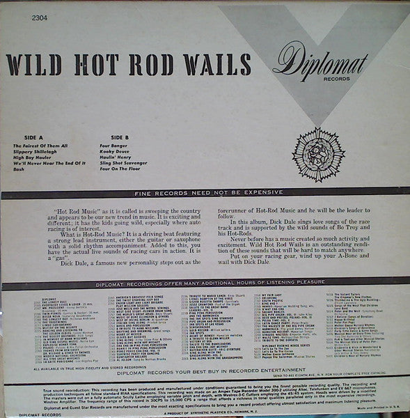 Dick Dale, Bo Troy And His Hot Rods - Wild Hot Rod Wails (LP, Album, Stereo) (Good Plus (G+))