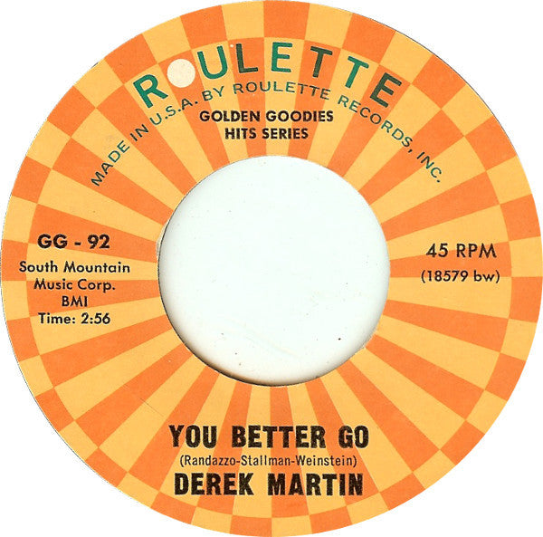 Alive 'N Kickin', Derek Martin - Tighter, Tighter / You Better Go (7", 45 RPM) (Very Good (VG))