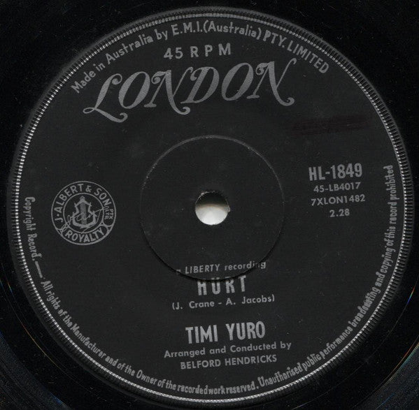 Timi Yuro - Hurt / I Apologize (7", 45 RPM, Single) (Good (G))