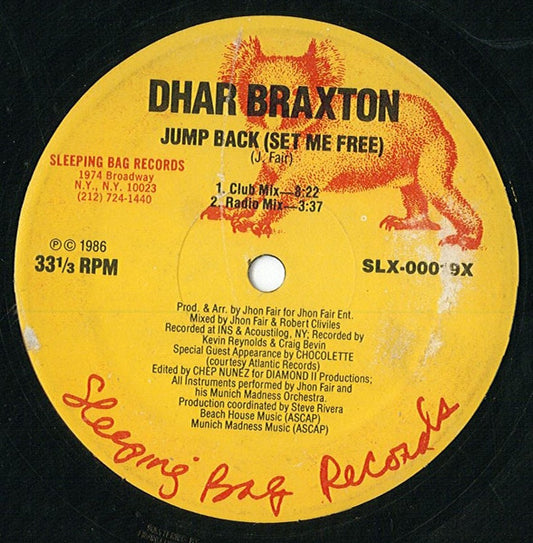 Dhar Braxton - Jump Back (Set Me Free) (12", 33 ⅓ RPM) (Very Good Plus (VG+))