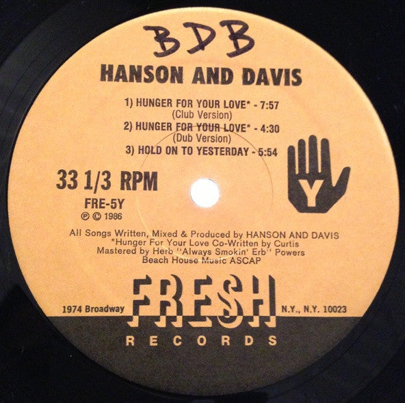 Hanson & Davis - I'll Take You On / Hungry For Your Love / Hold On To Yesterday (12", 33 ⅓ RPM, EP, Misprint) (Very Good Plus (VG+))