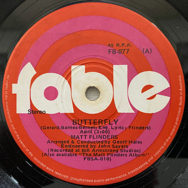 Matt Flinders - Butterfly (7", 45 RPM, Single, Stereo) (Very Good (VG))