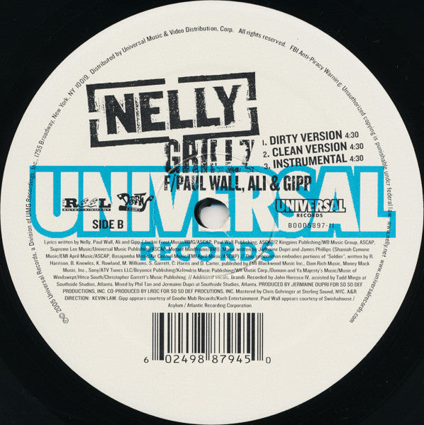 Nelly, Paul Wall, Ali & Gipp - Grillz (12", 33 ⅓ RPM) (Very Good Plus (VG+))