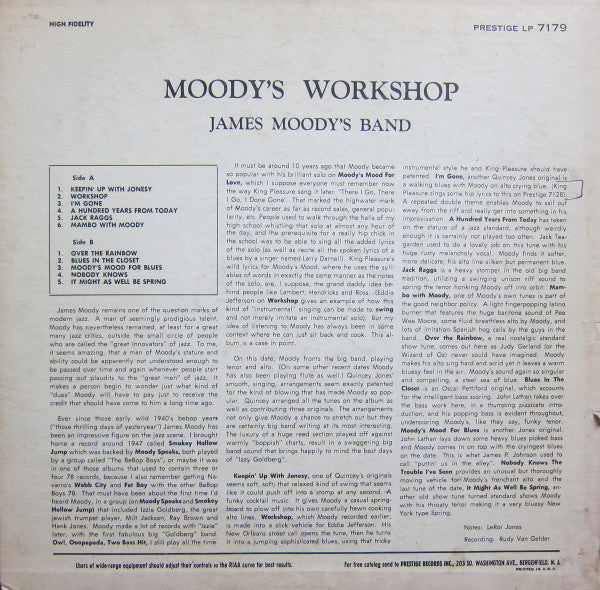 James Moody And His Band - Moody's Workshop (LP, Album, Mono, RE) (Good Plus (G+))