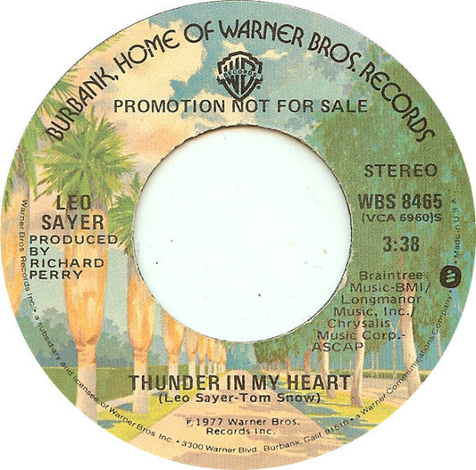 Leo Sayer - Thunder In My Heart (7", 45 RPM, Single, Promo, Stereo, Mono) (Very Good (VG))