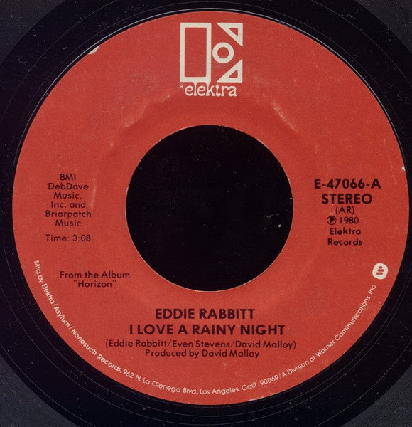 Eddie Rabbitt - I Love A Rainy Night (7", 45 RPM, Single, Styrene, Stereo) (Very Good (VG))